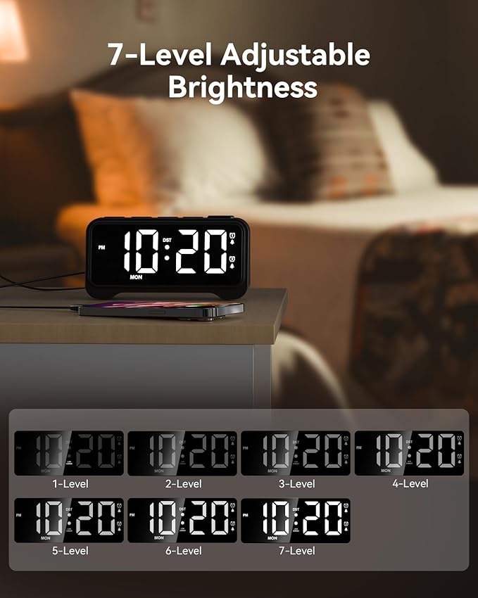 Alarm Clock for Kids Teens, Dynamic RGB Alarm Clock for Bedroom Bedside, Nightstand Desk Clock with Night Light, Large Numbers, 2 USB Phone Charger, Dimmer and Volume Control, Snooze, 12/24Hr