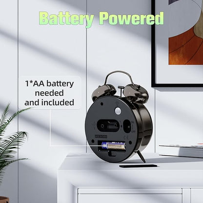 CHEREEKI Loud Alarm Clock for Heavy Sleepers Adults, Silent Non Ticking Analog Clock with Backlight, Luminous Dial, Battery Operated Alarm Clock for Bedroom, Included Battery, Black