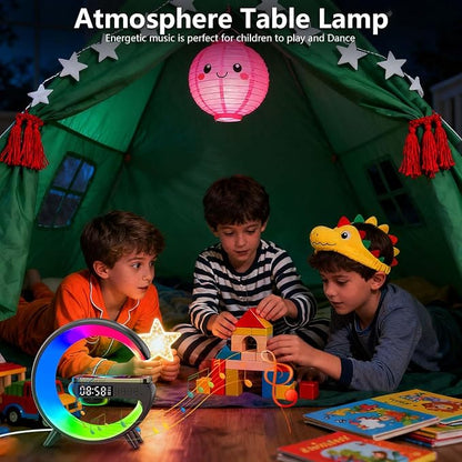 2026 New Wireless Speaker Charger, Smart Alarm Clock LED Table Lamp Bluetooth Speaker Atmosphere Bedside Light with Wireless Charging Station,Alarm Clock Music Lit Lamp Christmas Gift