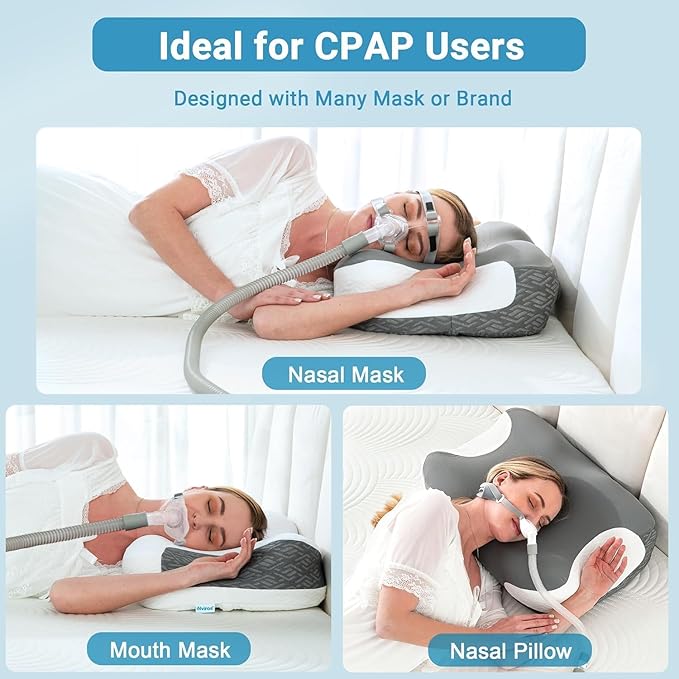 Elviros Cervical Neck Pillow for Neck Pain Relief, CPAP Pillow for Side, Back & Stomach Sleepers, Ergonomic Orthopedic Pillow for CPAP Users to Reduce Air Leaks and Mask Pressure, White