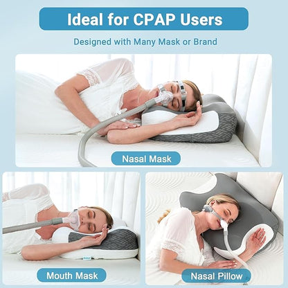 Elviros Cervical Neck Pillow for Neck Pain Relief, CPAP Pillow for Side, Back & Stomach Sleepers, Ergonomic Orthopedic Pillow for CPAP Users to Reduce Air Leaks and Mask Pressure, White