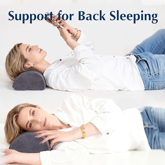 Knee Pillow for Back Sleeping, Pain Relief Memory Foam Bolster Pillow for Legs, Under Knee & Bed, Roll Round Support Wedge Pillow, Large Half Moon Pillow Ideal for Massage Table, Grey