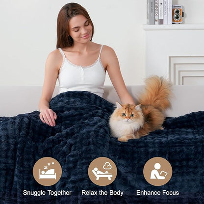 Cottonblue Weighted Blanket 20lbs Bubble Fleece Plush Sherpa Heavy Weighted Blankets for Adults, Fits Queen Size Bed, Cute Fuzzy Warm Heavy Blanket for Calm and Better Sleep, 60"x80", Navy Blue