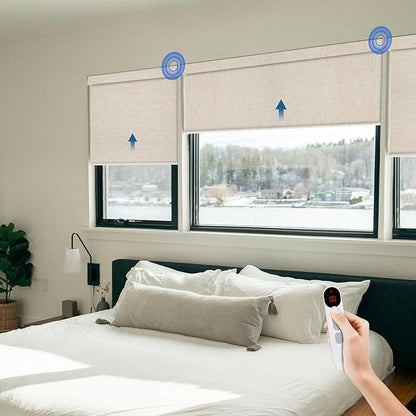 Motorized Blinds for Windows - Hapadif Roller Window Shades with Remote, No-Drill Installation, Cordless Automatic Blackout Electric Blinds, Adjustable Height, Easy to Use (Linen, 45.5 x 72)
