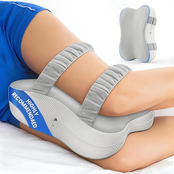 JINXIA Knee Pillow for Side Sleepers, Comfortable Memory Foam Leg Pillow for Side Sleeping, Pillow Sleeping Between Legs Aligns Spine, for Hip, Back & Sciatica Pain Relief, White and Gray