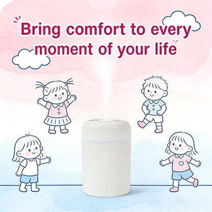 300ml Portable Mini Cool Mist Humidifier with Colorful Lights, USB-Powered for Bedroom, Office, Plants, Travel & Car (White)
