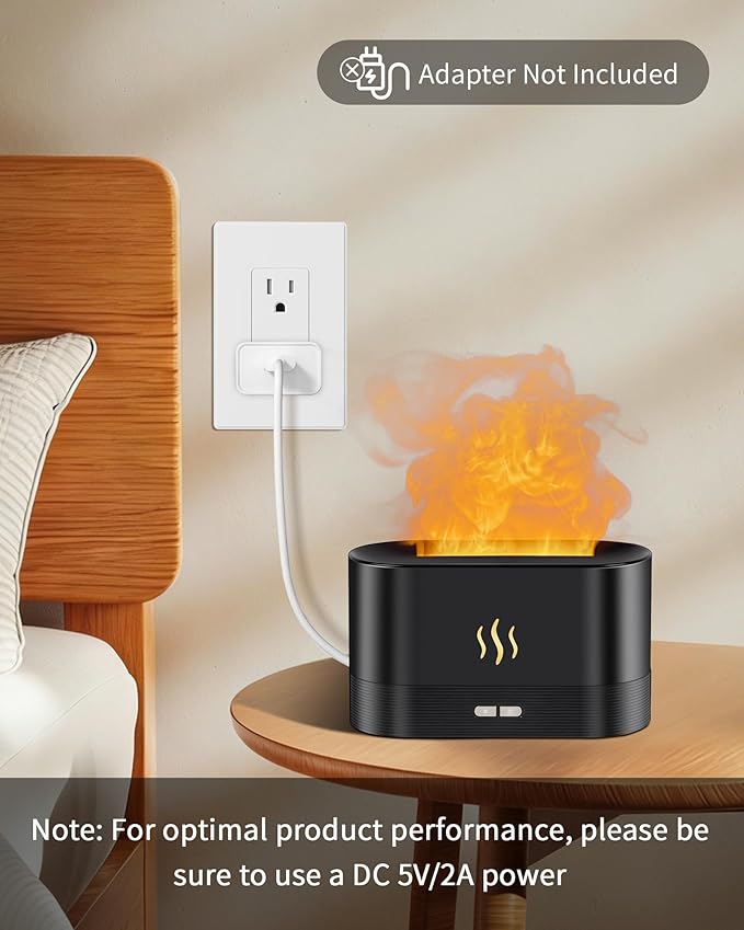 Flame Effect Essential Oil Diffuser, 180ml Ultrasonic Aromatherapy Humidifier, 7 Color Changing Lights with Ultra Quiet, Auto Shut-Off, Valentine's Day Gift for Bedroom Home Office and Yoga (Black)