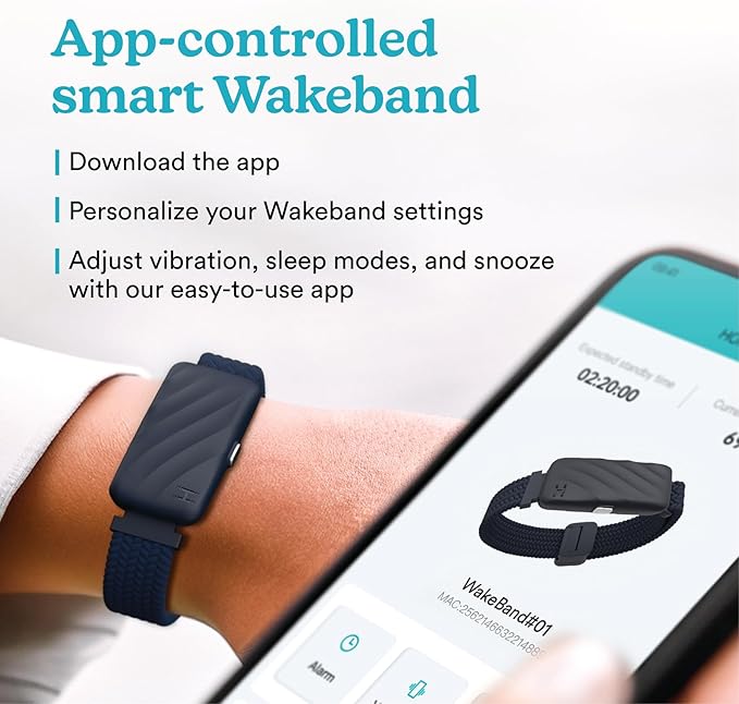 Homedics WakeBand Silent Vibrating Alarm Wristband, Ultra-Light Comfortable Design, 9 Vibration Patterns & 9 Intensities, Up to 6-Day Battery, iOS/Android App, Blue
