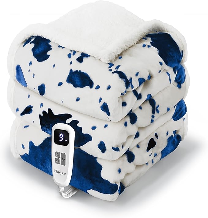 Heated Blanket Twin Blanket - Fast Heating Electric Blanket, Soft Flannel Heated Twin with 4 Time Settings,10 Heating Settings, Warm Gifts for Women & Mom & Grandma(62"x84"Cow Print Blue)