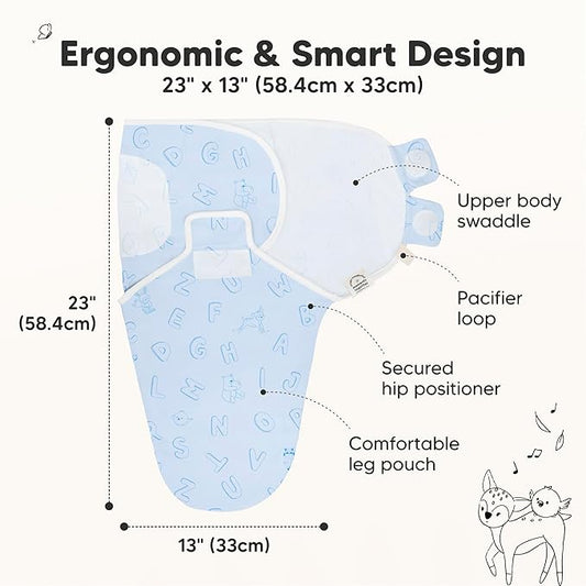 3-Pack Organic Baby Swaddle Sleep Sacks - Swaddles for Newborns, Infant 3-6 Months, Baby Girls, Boys, Soft & Snug Newborn Sleep Sack, Nursery Swaddling Blankets (ABC Land Cloud, Large)