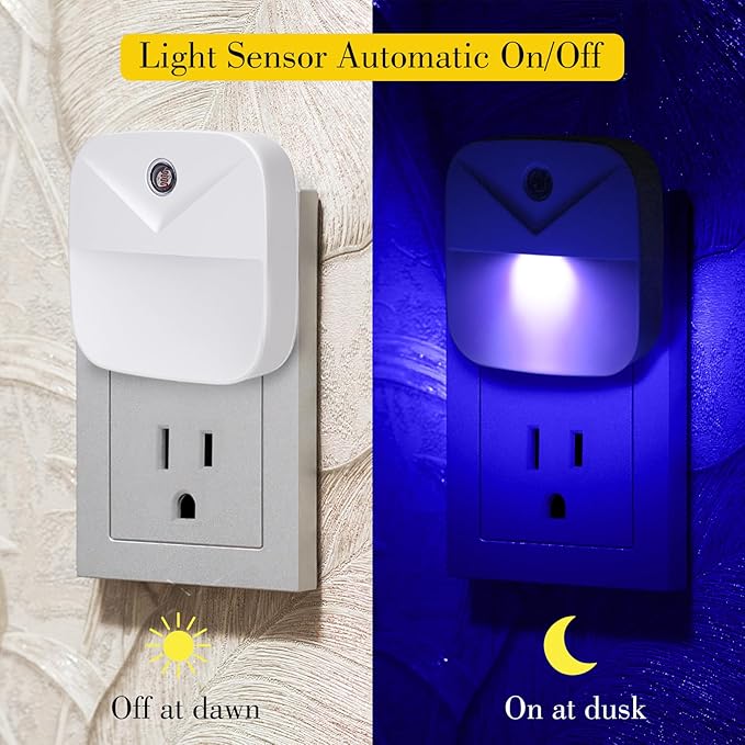 KINUR 6 Pack LED Blue Night Light Plug in, Dusk to Dawn Sensor Automatic on and Off, Energy efficient, Soft Glow nightlights for Kids, Nursery, Bedroom, Bathroom, Hallway, Stairs, Kitchen