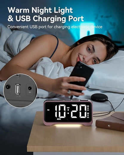 Loud Alarm Clock for Heavy Sleepers Adults, Bed Shaker Alarm Clock with 10-Color Modes/Night Light/USB Charger/7 Dimmer/Battery Backup, Vibrating Alarm Clocks for Hearing Impaired Deaf, Kids, Teens