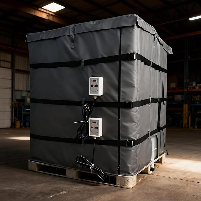 IBC Container Heater, IBC Tote Freeze Protection, 1000L, Smart Temperature Control up to 200°C, IBC Tote Blanket with Thermostat, for Petroleum, Chemical, Food Processing Black
