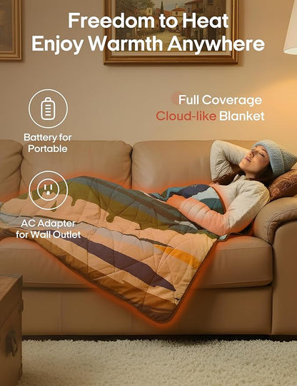 ZonLi Heated Blanket Battery Operated, Wearable Portable Electric Blanket with Rechargeable Battery, 50"x60" Cordless Heated Blanket, Waterproof, Machine Washable(Utopia World)
