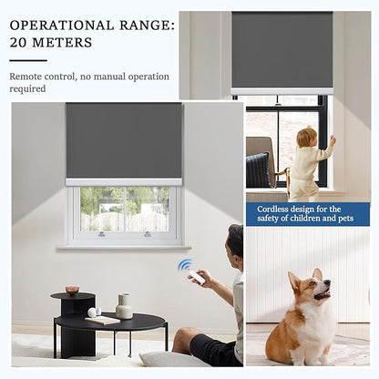 Grandekor Motorized Roller Shade with Remote Control,Motorized Blinds 100% Blackout Electric Shades, Cordless Window Blinds Shades for Bedroom Living Room Office,Dark Grey,W35 xH72