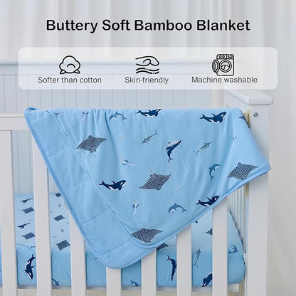 BubblePanda Rayon Made from Bamboo Baby Blanket for Boys Girls Neutral Soft Crib Blanket Toddler Quilt Comforter Newborn Nursery 30 x 40 Inch Shark