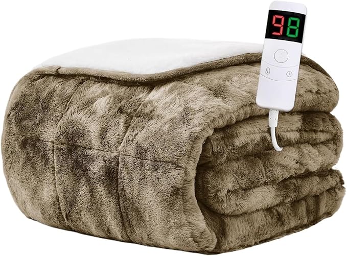 Temperature-Adjustable Blanket, Heating Blanket with Timed Shutdown, Machine Washable, for Home Use (Gray 50"x60")(07 - Chocolate Brown)