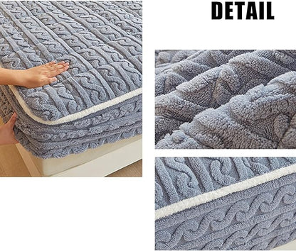 Queen Size Luxury Velvet Mattress Cover - Warm Thicken Mattress Protector with Elastic Band, Soft Fitted Sheet Deep Pocket 12In Topper - Bed Bedroom Sleep Comfort