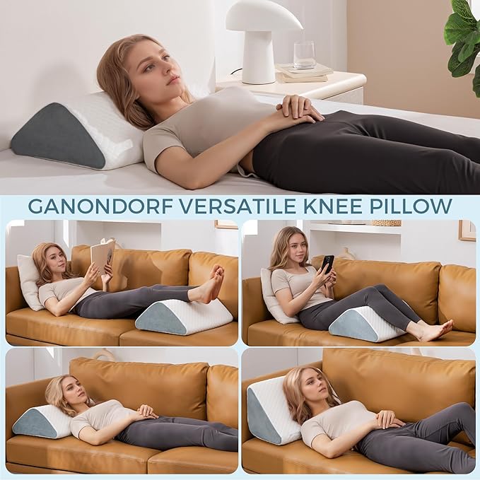 Knee Wedge Pillow 6.3'' for Post-Surgery Recovery-Leg Elevation Support for Sleep Position, Alleviating Lower Back & Hip Pain Enhancing Circulation in Ankles Legs Triangle Pillow with Removable Cover