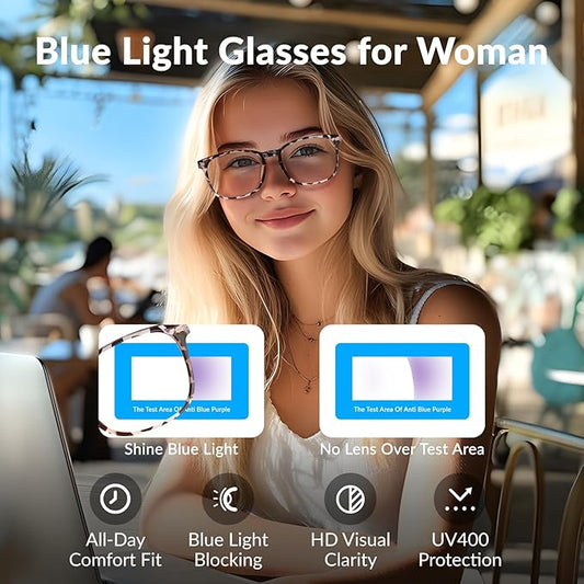 Blue Light Glasses for Woman Men | 99% Blue Light Blocking Glasses for Computer Gaming TV Phone Screen Square Frame | Anti Eyestrain & UV Glare Protection - 3 Pair