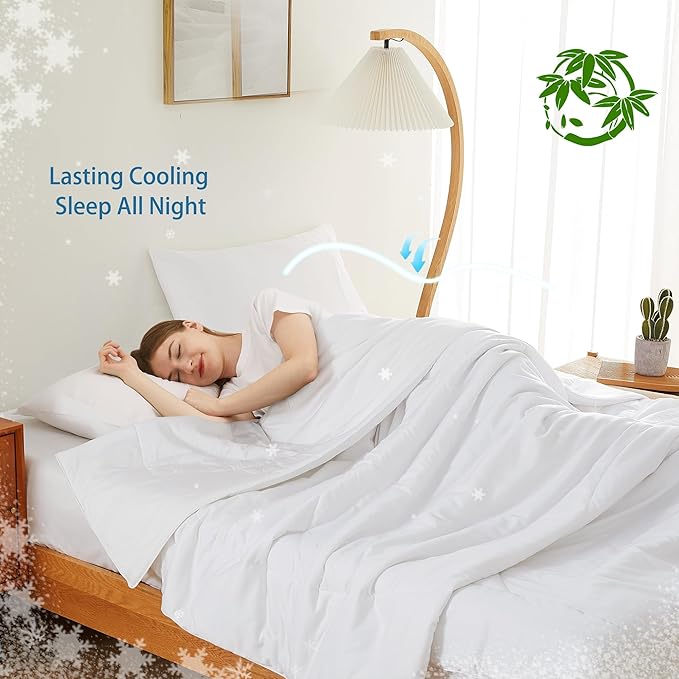 Zaizaihome Natural Bamboo Viscose Comforter Set Twin Size 2 Pieces, All-Season Soft Breathable Moisture-Wicking Quilt with Matching Pillowcase, Machine Washable, Quilted Fluffy Comforter (White)