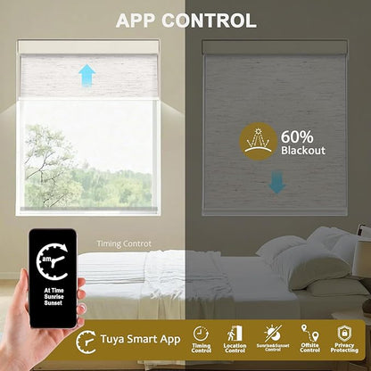 Motorized Blinds with Remote Cordless Automatic Motorized Shades Custom Blinds for Windows Smart Curtains Compatible with Alexa Google Home(Light Filtering Linen Sandy Beach,W24 x H72in)