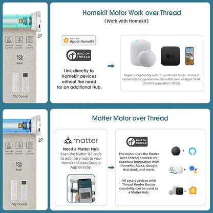 Motorized Roller Shade,100% Blackout Smart Window Blinds Work with Homekit, Alexa, Google Home, Remote Control, Electric Blinds with USB/Solar Pannel,Custom up110''Wx120''H,Texture Cream