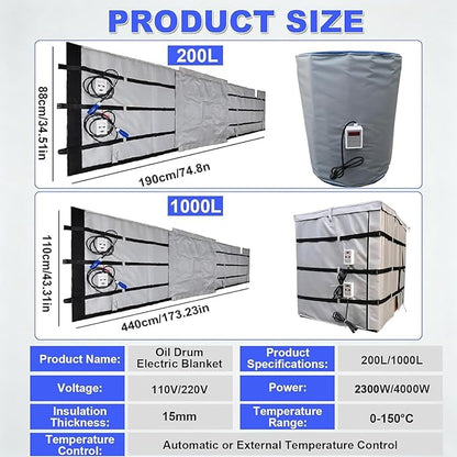 IBC Tote Heater Blanket, IBC Container Heater, IBC Tote Freeze Protection, Smart Temperature Control up to 150°C, IBC Tote Blanket with Thermostat, for Petroleum Black-275Gallon/1000L