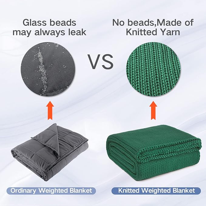 Guohaoi Knitted Weighted Blanket Kids (Green 50"x60" 10lbs) No Beads Cooling Heavy Blanket, Home Decor Breathable Chunky Knit Throw Blanket for All-Season Use