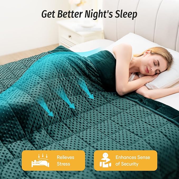 Wemore Minky Dot Weighted Blanket for Adults Queen Size 12 lbs, Soft Cozy Heavy Blanket for Bed and Couch, Breathable Blanket for All-Season with Glass Beads, Dark Green 60 x 80 inches