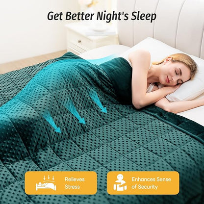 Wemore Minky Dot Weighted Blanket for Adults Queen Size 12 lbs, Soft Cozy Heavy Blanket for Bed and Couch, Breathable Blanket for All-Season with Glass Beads, Dark Green 60 x 80 inches
