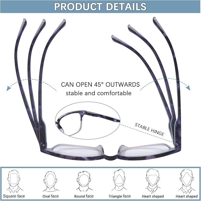 5 Pack Reading Glasses Blue Light Blocking for Women,Computer Readers with Spring Hinge