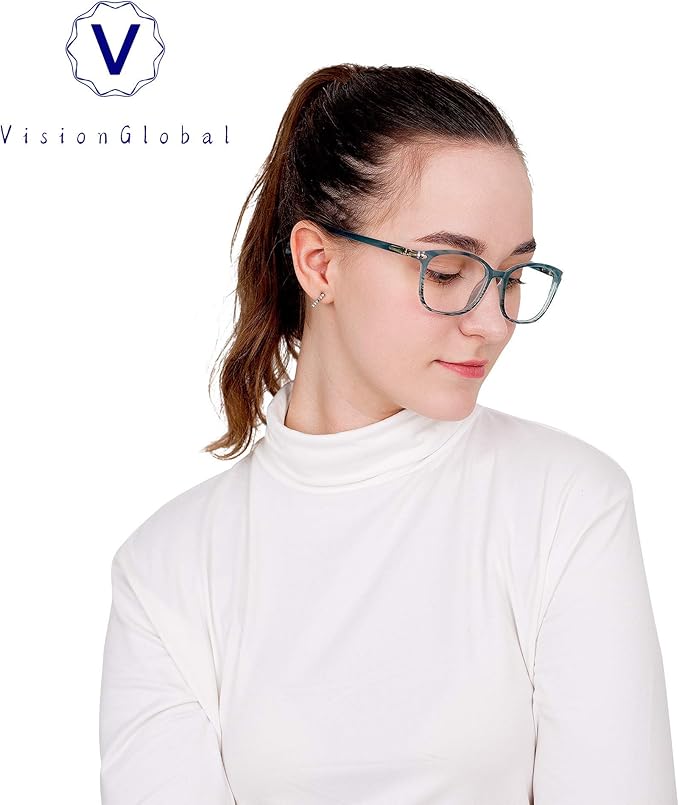 VisionGlobal Blue Light Blocking Glasses for Women, Anti Eyestrain, Computer Reading, TV Glasses, Stylish Square Frame, Anti Glare(Slate Blue,No Magnification)