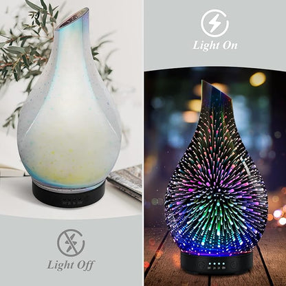Essential Oil Diffuser 120ml Ultrasonic Aromatherapy Diffuser with Handmade Glass with Auto Shut-Off Protection 4 Timer Setting 7 Colors Changed LED Diffuser for Home Yoga Office Gifts for Women