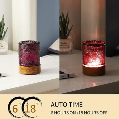 Mini Soft Warm Light Lamp Battery Operated Portable Night Light with Timer, Small Glass Vintage Dim Sleep Nightlights, Battery Powered Wireless Night Lights for Adults (1), Purple, M2-1-2