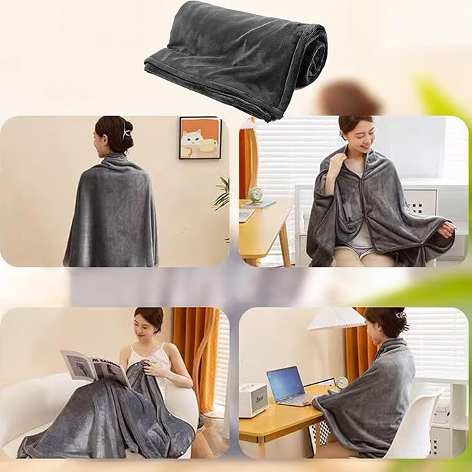 USB Ectric Heated Blanket, Cozy Soft Rechargeable Heated Blanket, 3 Heating Temperature Levels Throw Blankets for Home Travel Home Office Travel Camping (Black)