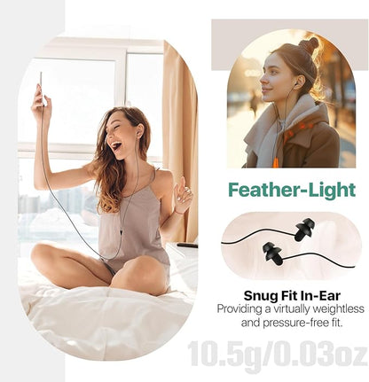 Hearprotek Sleep Headphones, 1 Pair USB C Wired Earbuds with Soft Silicone Noise Reduction Type C Earbuds with Microphone, Ideal for Sleeping, snoring, Relaxation (Black)