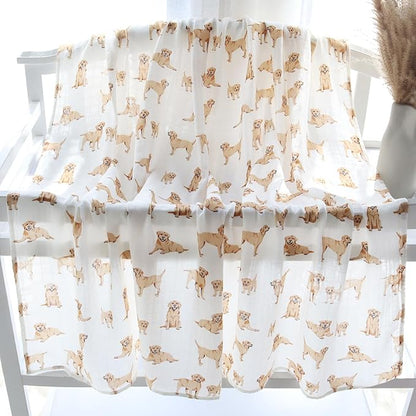 LifeTree Baby Swaddle Blankets Dog Pattern, Muslin Blankets Boys Girls Swaddling Wrap Receiving Blanket for Newborn, 70% Viscose from Bamboo and 30% Cotton, Large 47" x 47", Labrador