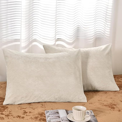 PHF Truly Velvet Pillowcases Standard Size, No Insert, 2 Pack Ultra Soft Breathable Pillow Shams Covers with Envelope Closure, 20" X 26" Luxury Cozy Warm Fuzzy Flannel, Sand