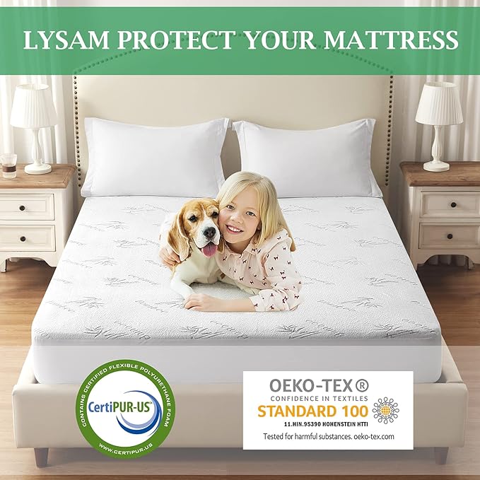 Lysam Mattress Protector Split King, Cooling Bed Mattress Cover Waterproof, 39"x 80" Bed Cover 2 Pack Noiseless & Soft, Deep Pocket Mattress Pad Cooling for Baby Pregnant Women Older