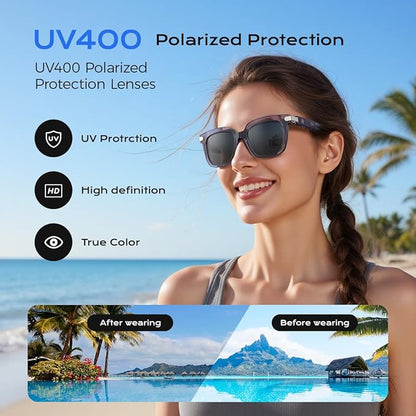 Smart Glasses,Polarized Sunglasses Built-in Mic & Bluetooth Speaker, Wireless Audio Smart Glasses for Men and Women, Athletic/Outdoor UV Protection,Touch Control, Voice Assistant (Purple)