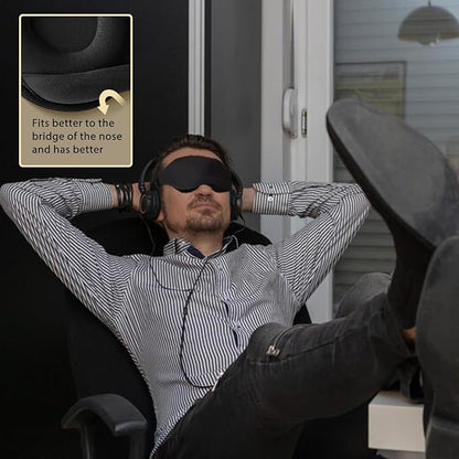 3D Contoured Sleep Mask, Memory Foam, Adjustable Strap, Ergonomic Design for Total Darkness (Black)