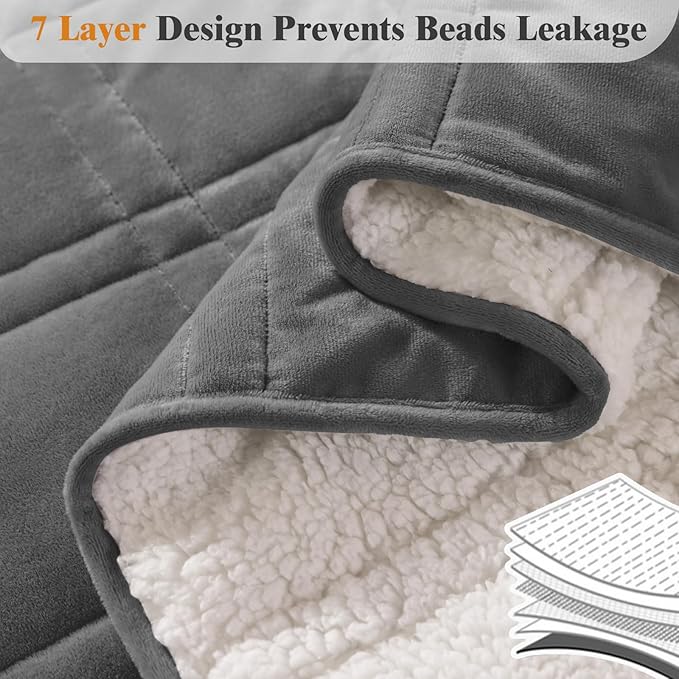 LBRO2M Sherpa Weighted Blanket 15 lbs, Heavy Blanket Sherpa Flannel with Glass Beads, Soft Thick Comfort Blankets for Adults,Bed Heavy Blanket 60 X 80 Inches, Dark Gray