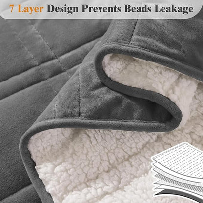 LBRO2M Sherpa Weighted Blanket 15 lbs, Heavy Blanket Sherpa Flannel with Glass Beads, Soft Thick Comfort Blankets for Adults,Bed Heavy Blanket 60 X 80 Inches, Dark Gray