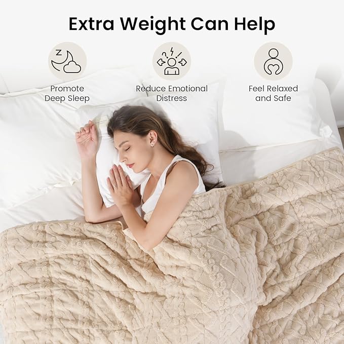 Drewin Weighted Blanket Queen Size 17lbs, Classy Soft Jacquard Sherpa Weighted Blankets for Sleep Natural and Calming, Ultra-Cozy Sofa Bed Blanket for Winter, Beige, 60 x 80 inches