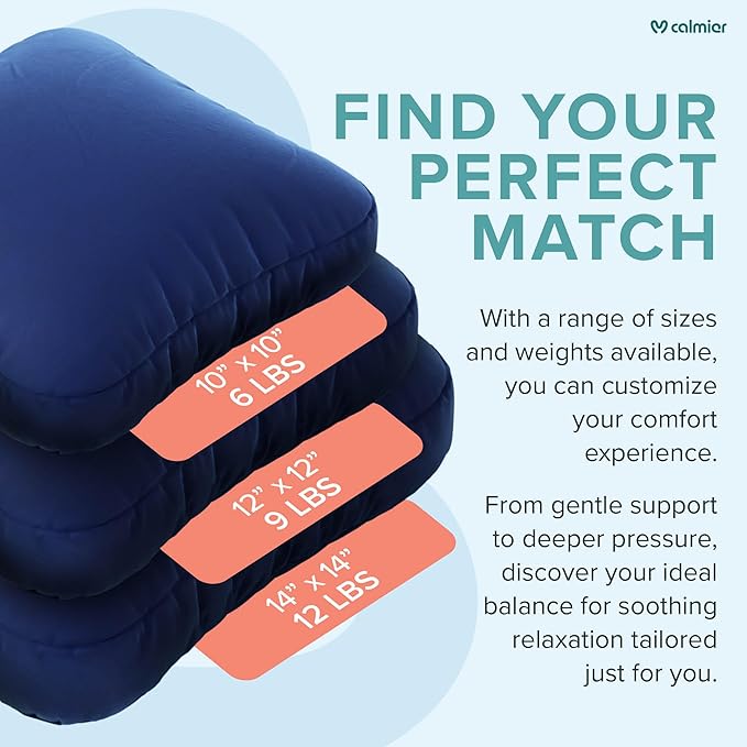 Calmier - 6 lb Sensory Weighted Pillow - Glass Bead Filled Hug Pillow - Ultra Plush Cozy Weight Sensory Pillows for Adults and Kids - Weighted Lap Pad (Blue- Minky, 6 LBS)