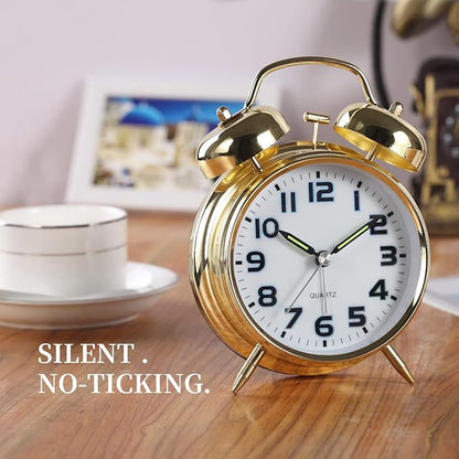 Super Loud Alarm Clock For heavy sleepers,4 inches Twin Bell Alarm Clock with Backlight,Battery Operated,Silent Non Ticking,For Kids,Adults,Bedrooms,Retro decor Desk Analog Clocks. (Copper Red)
