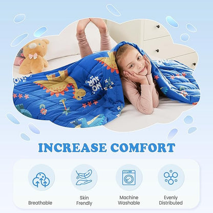 HOSUKKO Weighted Blanket - 3 lbs Blue Dinosaur Heavy Blanket - Breathable Blanket(36 * 48 inches, 3 lbs)