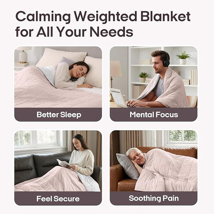 ZonLi Weighted Blanket for Adults(48"x72",15lbs, Pink/Light Grey) Twin Size High Breathability Cooling Heavy Blanket, Soft Material with Premium Glass Beads,All-Season.