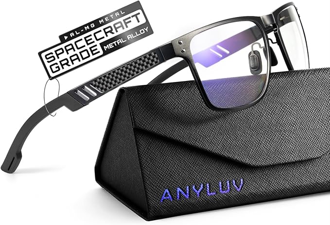 Blue Light Glasses Men Premium Mens Gaming Computer Glasses Clear Lens with Al-Mg Frame Anti Blue Ray Screen Blocker